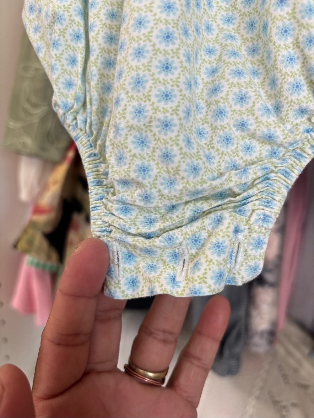 Classic Smocked Baby Bubble Romper - Light Blue and White - Picture 3 of 5